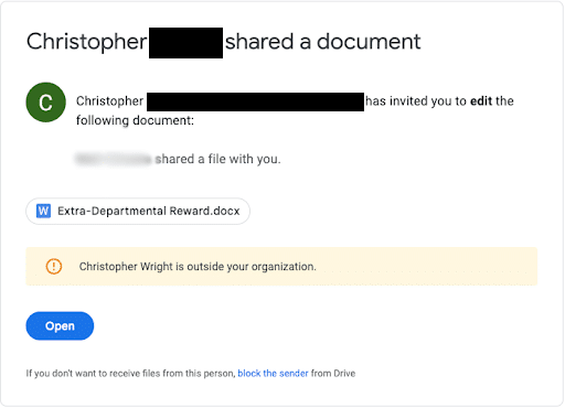 Shared Document Phishing Email